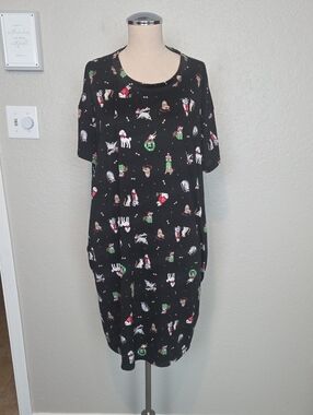 Joyspun Women’s Black Holiday Sleep Shirt - Festive Pet Print